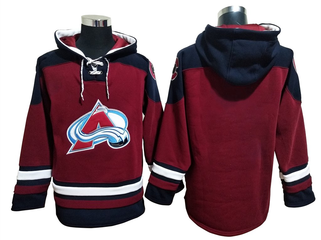 Men's Colorado Avalanche Blank Custom Any Name/Number Burgundy Lace-Up Pullover Hoodie Jersey
